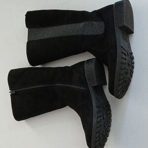 Seychelles Black Suede Kids Boots with Glitter Panel